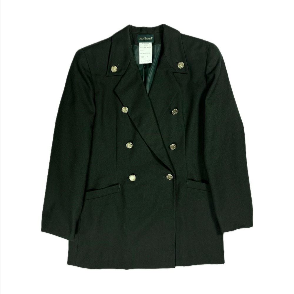 Vtg harve benard wool hunter green double breasted blazer sport coat womens 10
